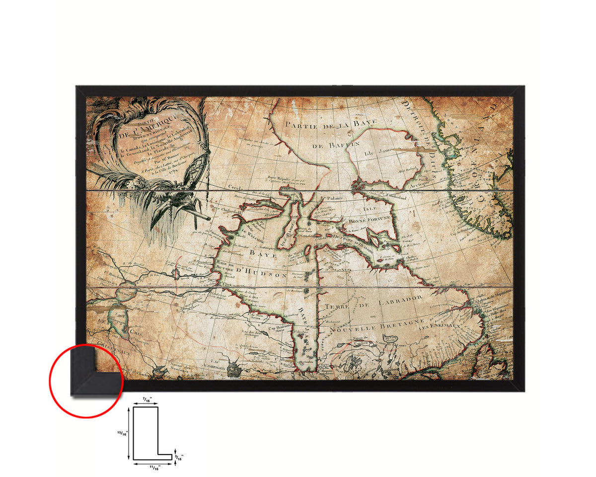 North East Canada and Greenland Antique Map Framed Print Art Wall Decor Gifts