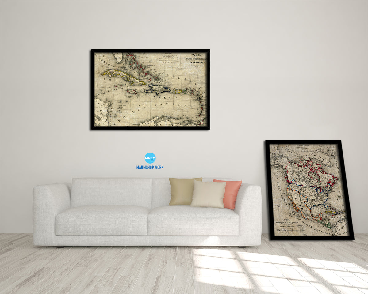 West Indies and Caribbean 1846 Historical Map Framed Print Art Wall Decor Gifts