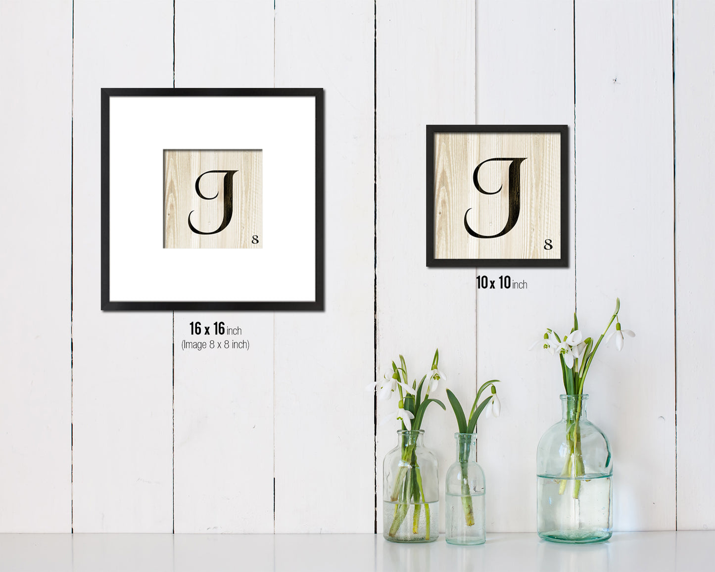 Letter J Custom Scrabble Sign Framed Prints Wall Art Decor Gifts, Wood