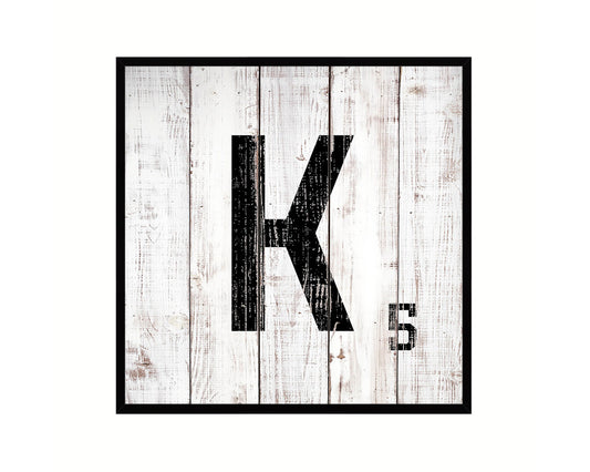 Letter K Custom Scrabble Sign Framed Prints Wall Art Decor Gifts, White Wash Wood