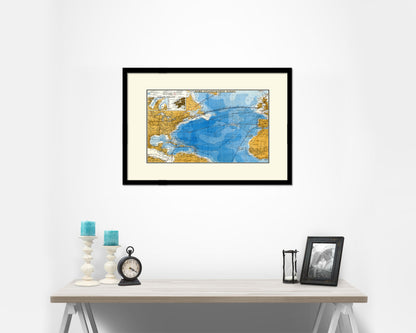 North Atlantic Telegraph Lines Stieler Old Map Framed Print Art Wall Decor Gifts
