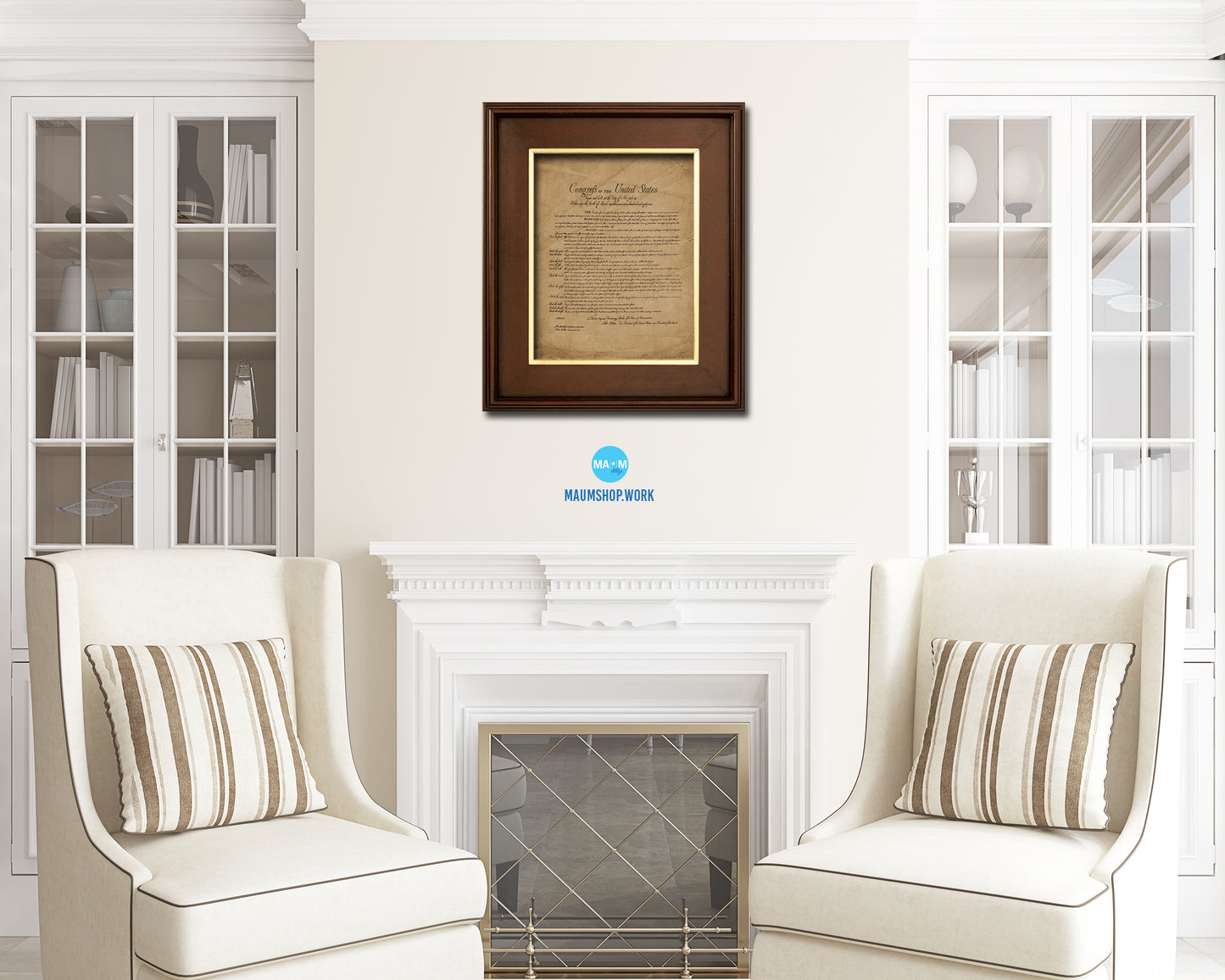 Declaration of Independence US Historical Print Art Wood Framed Wall Decor Gifts, 12" x 16"