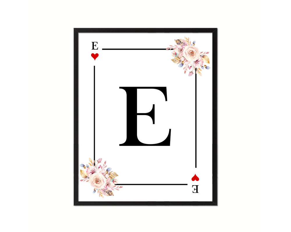 Letter E Custom Initial Boho Monogram Playing Card Framed Prints Wall Art