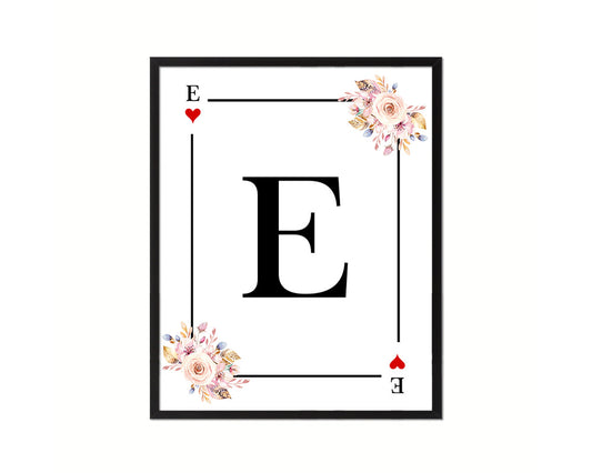 Letter E Custom Initial Boho Monogram Playing Card Framed Prints Wall Art