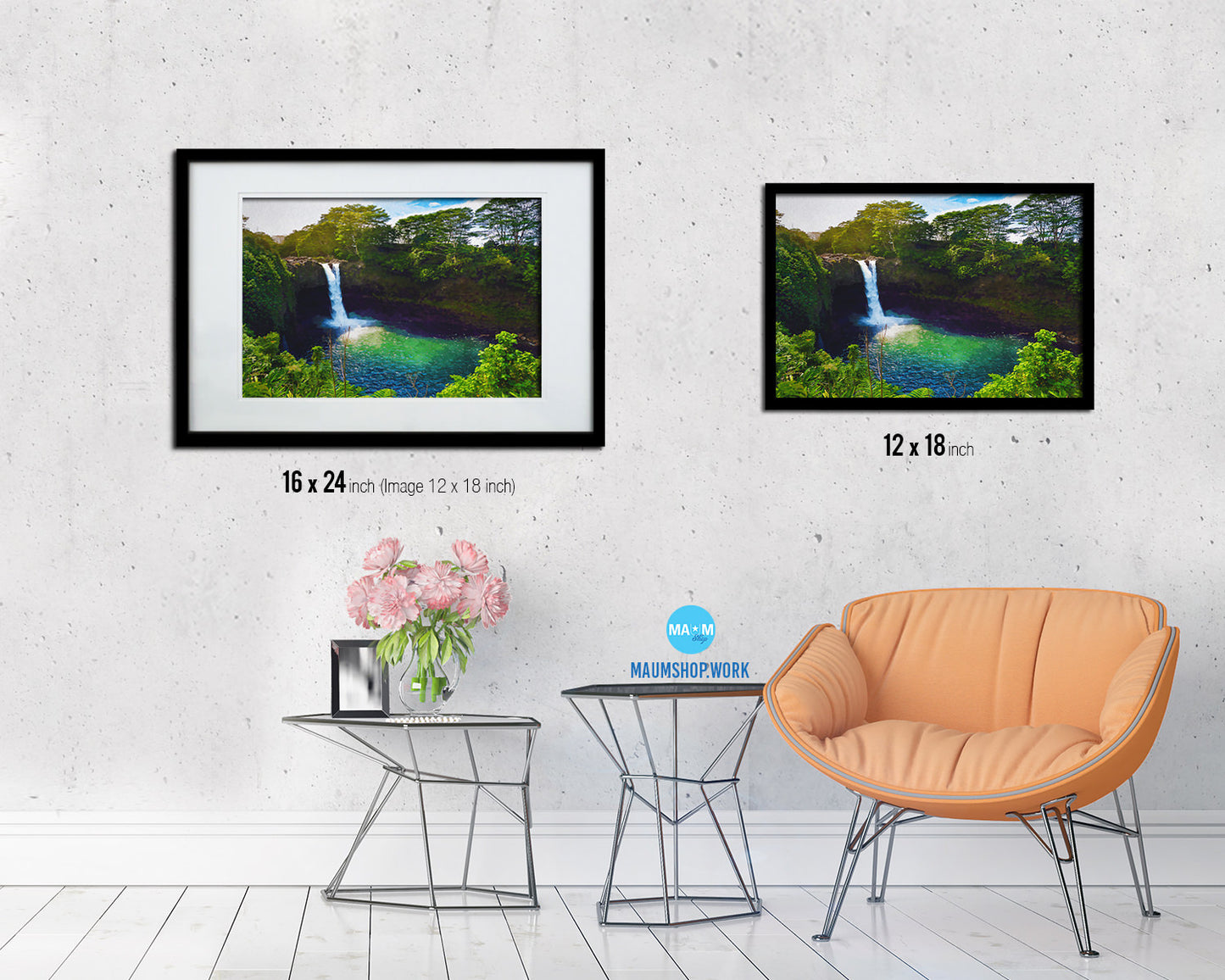 Waterfall Hilo Hawaii Wailuku River State Park Majesitc Rainbow Falls Landscape Painting Print Art