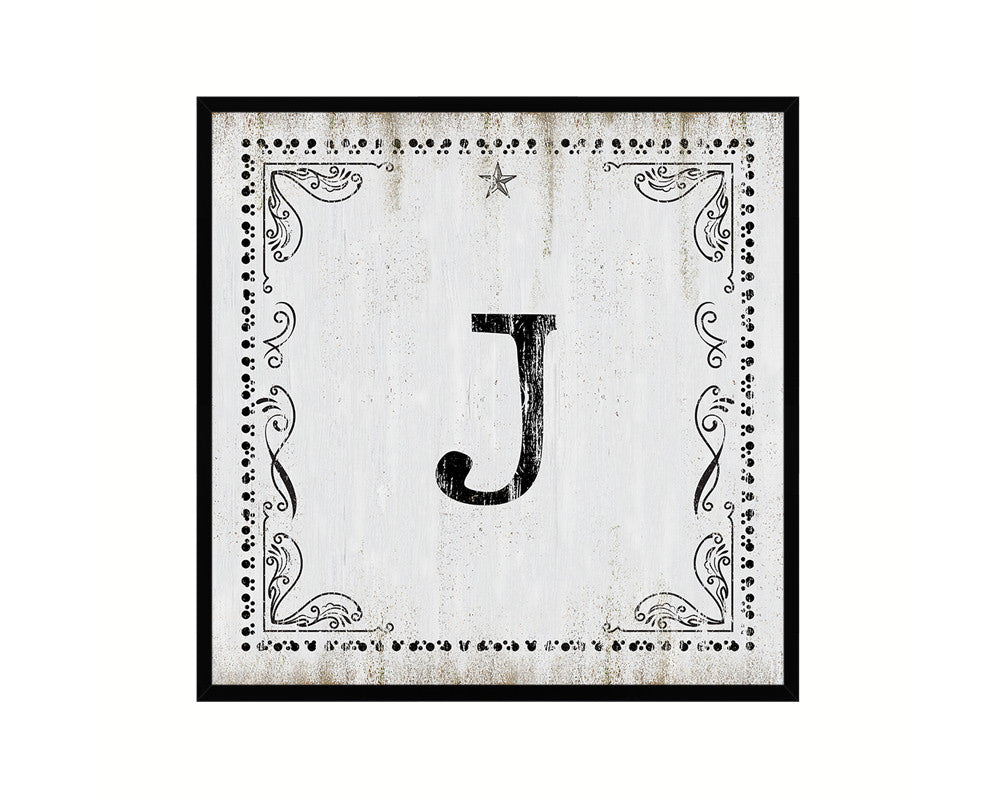 Letters J Custom Monogram Name Sign Framed Prints Wall Art Décor, White Wash