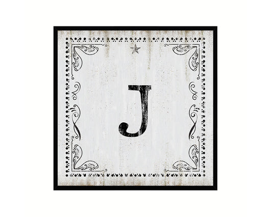 Letters J Custom Monogram Name Sign Framed Prints Wall Art Décor, White Wash