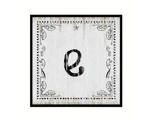 Letters E Custom Monogram Name Sign Framed Prints Wall Art Décor, White Wash
