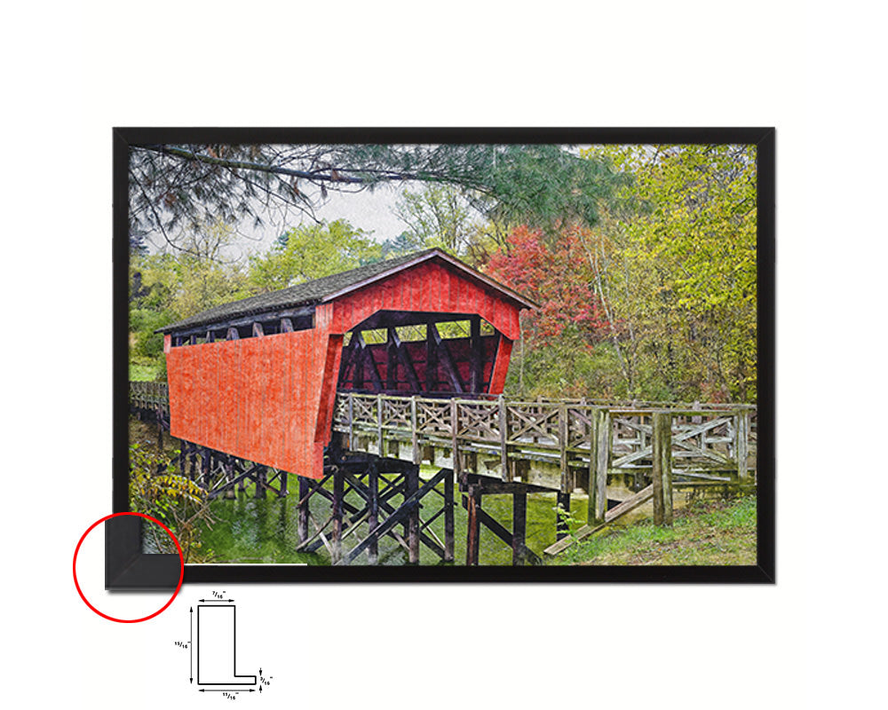 Historic Shaeffer Campbell Covered Bridge St Clairsville Ohio Landscape Painting Print Art Frame