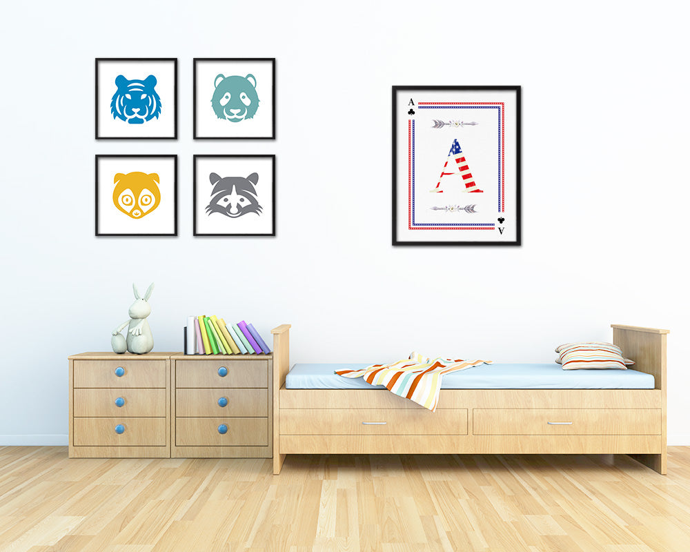 Letter A Personalized Initial American Flag Playing Card Framed Prints Wall Art