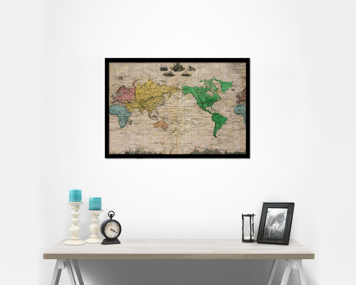 World 1875 Historical Map Framed Print Art Wall Decor Gifts