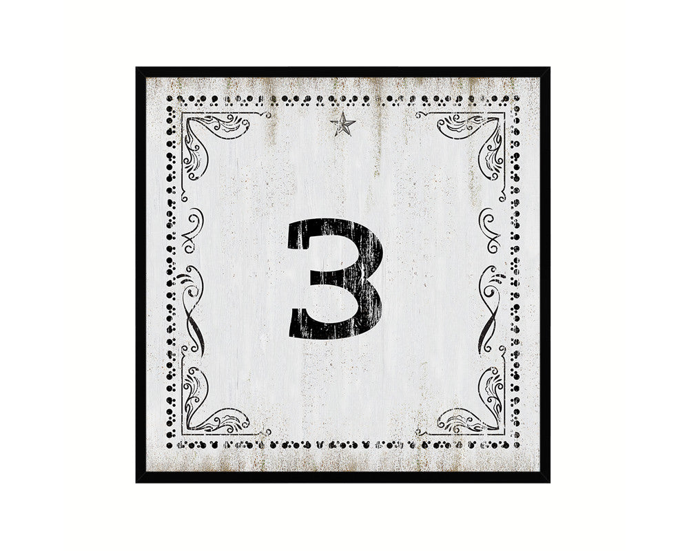 Number 3 Custom Monogram Name Sign Framed Prints Wall Art Décor, White Wash