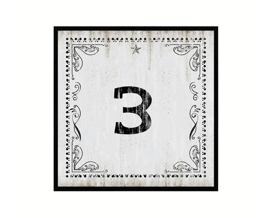 Number 3 Custom Monogram Name Sign Framed Prints Wall Art Décor, White Wash