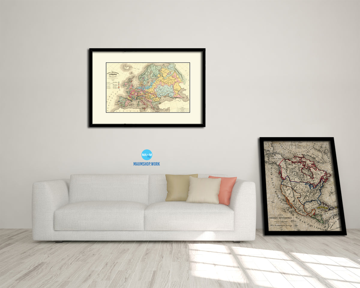 Europe Geological Old Map Framed Print Art Wall Decor Gifts