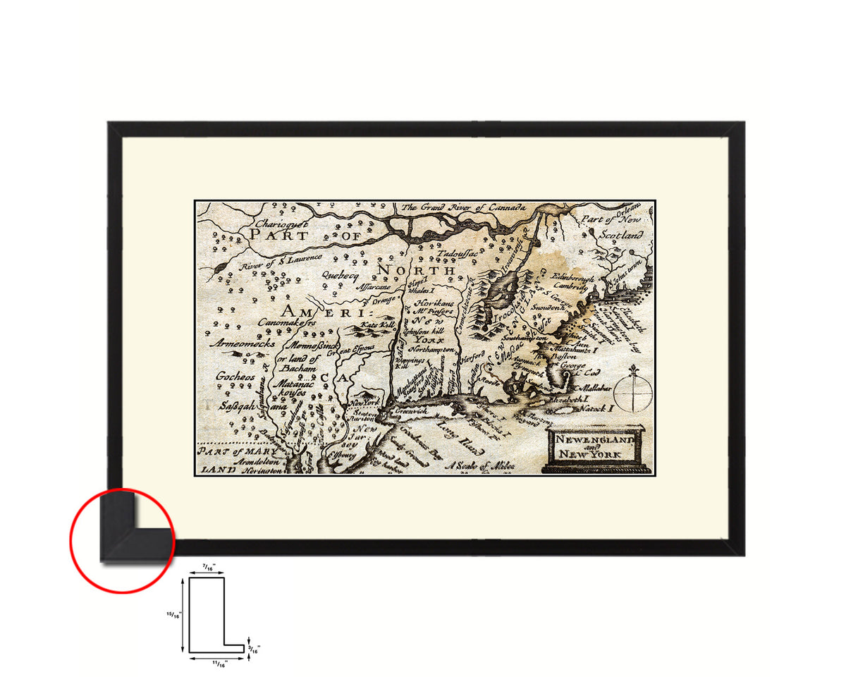 New England United States John Speed 1675 Old Map Framed Print Art Wall Decor Gifts