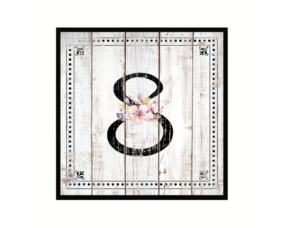Number 8 Custom Monogram Name Sign Framed Prints Wall Art Décor, White Wash Wood