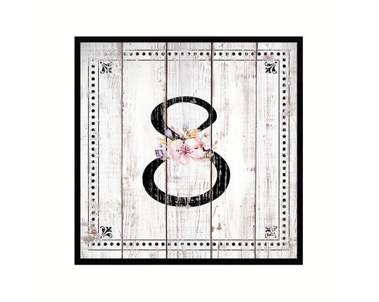 Number 8 Custom Monogram Name Sign Framed Prints Wall Art Décor, White Wash Wood