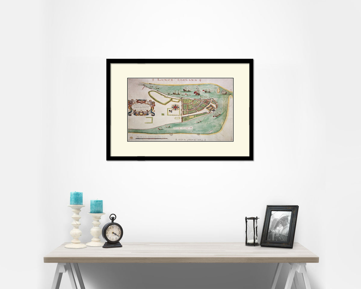 New York Old Map Framed Print Art Wall Decor Gifts