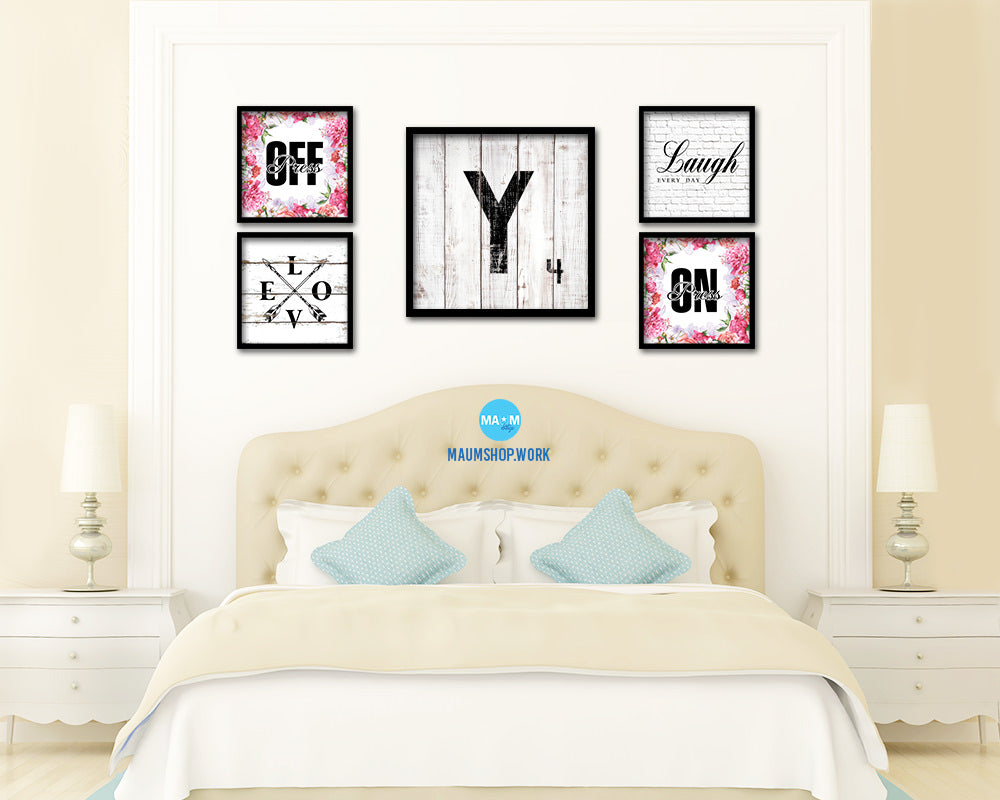 Letter Y Custom Scrabble Sign Framed Prints Wall Art Decor Gifts, White Wash Wood