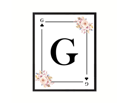 Letter G Custom Initial Boho Monogram Playing Card Framed Prints Wall Art