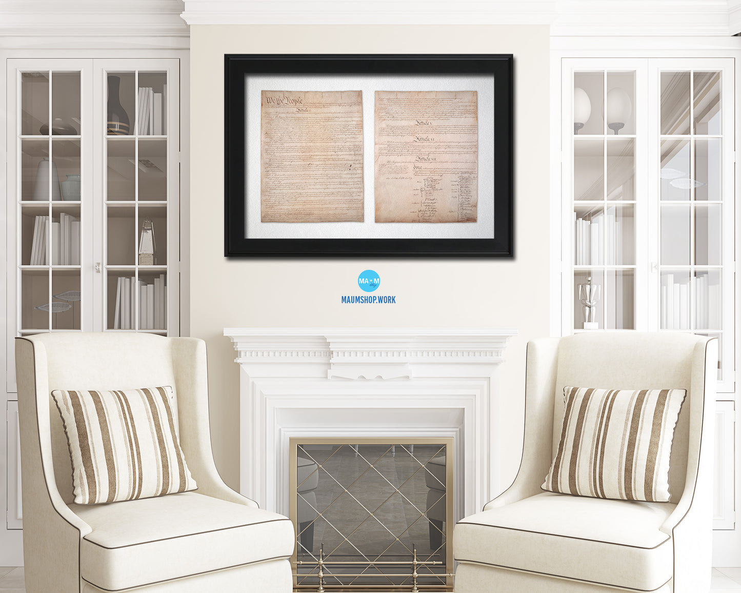 Constitution We the people US Historical Print Art Wood Framed Wall Decor Gifts, 12" x 16"