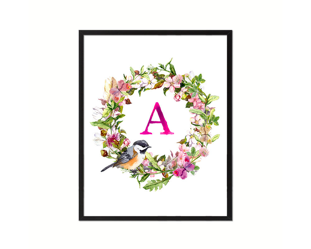 Letter A Custom Floral Wreath Monogram Framed Prints Wall Art