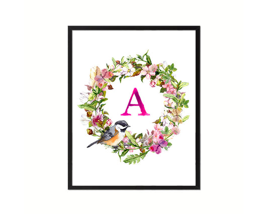 Letter A Custom Floral Wreath Monogram Framed Prints Wall Art