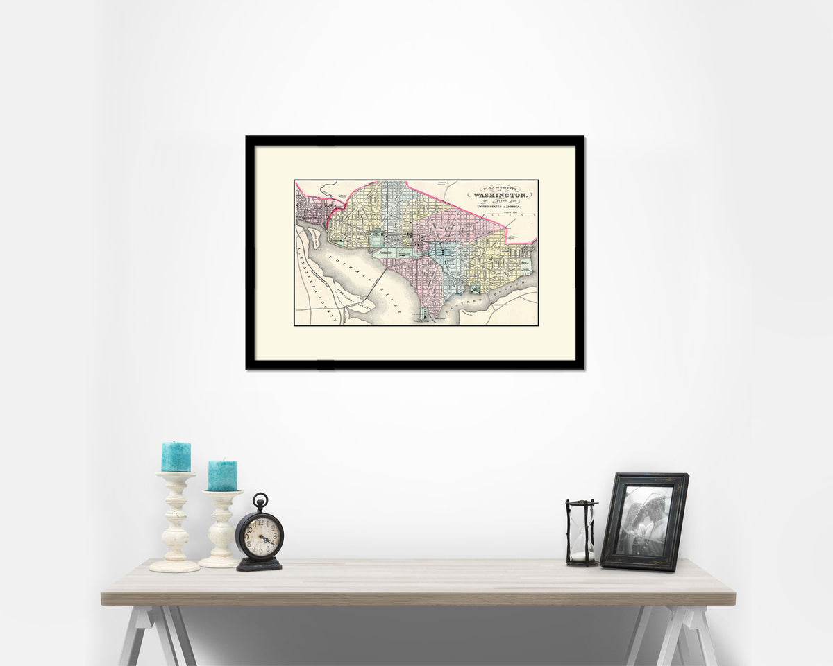Washington DC Old Map Framed Print Art Wall Decor Gifts