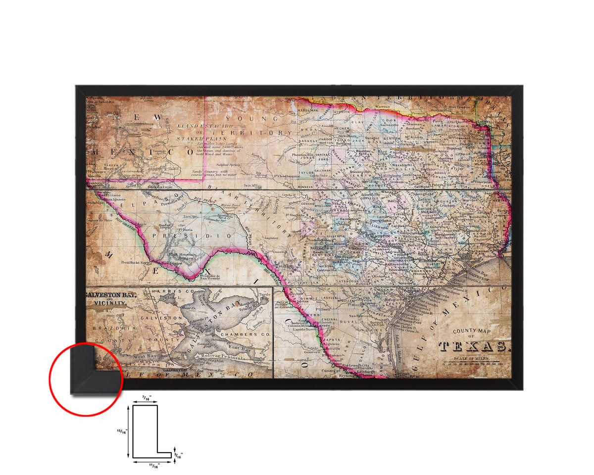 Texas Antique Map Framed Print Art Wall Decor Gifts