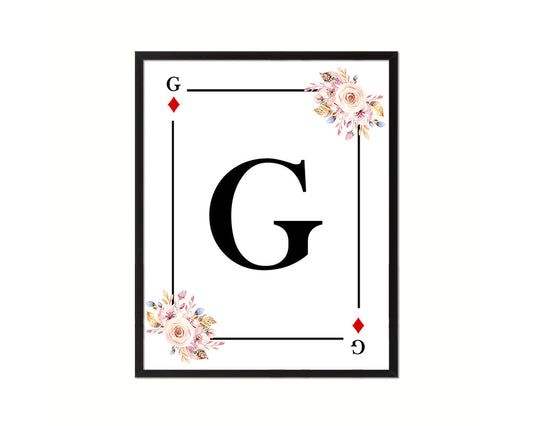 Letter G Custom Initial Boho Monogram Playing Card Framed Prints Wall Art