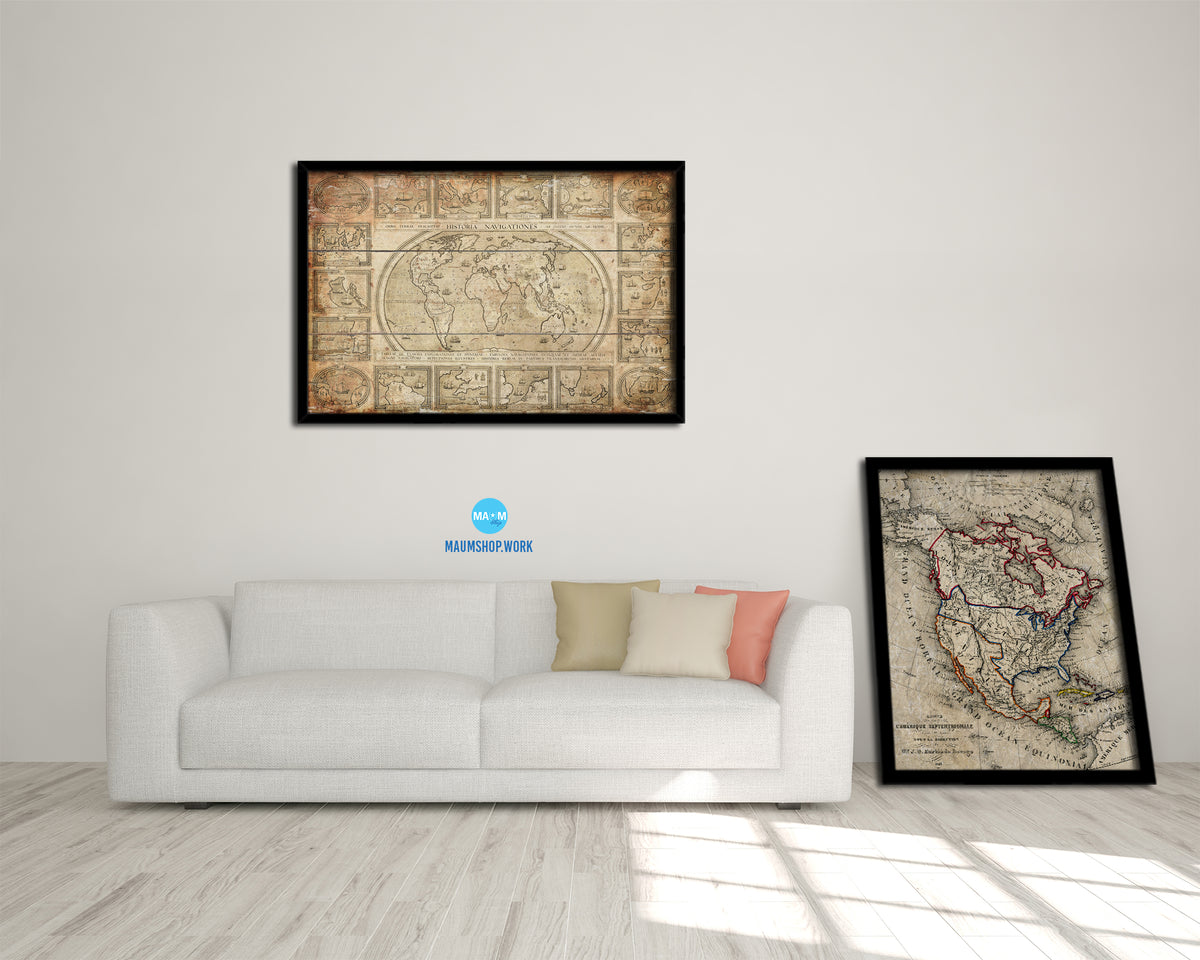 World Antique Map Framed Print Art Wall Decor Gifts