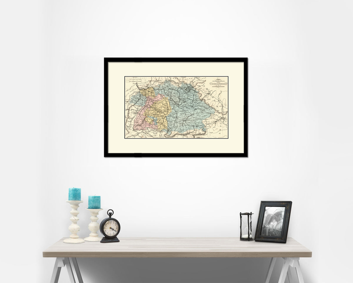 Bavaria Germany Old Map Framed Print Art Wall Decor Gifts