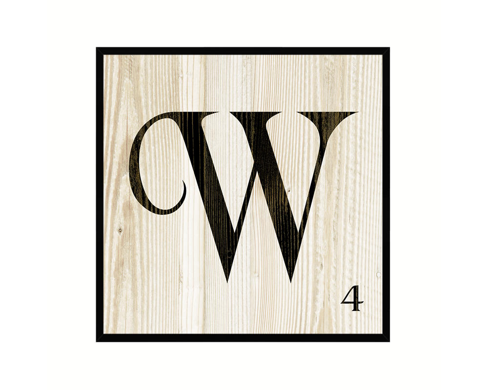 Letter W Custom Scrabble Sign Framed Prints Wall Art Decor Gifts, Wood