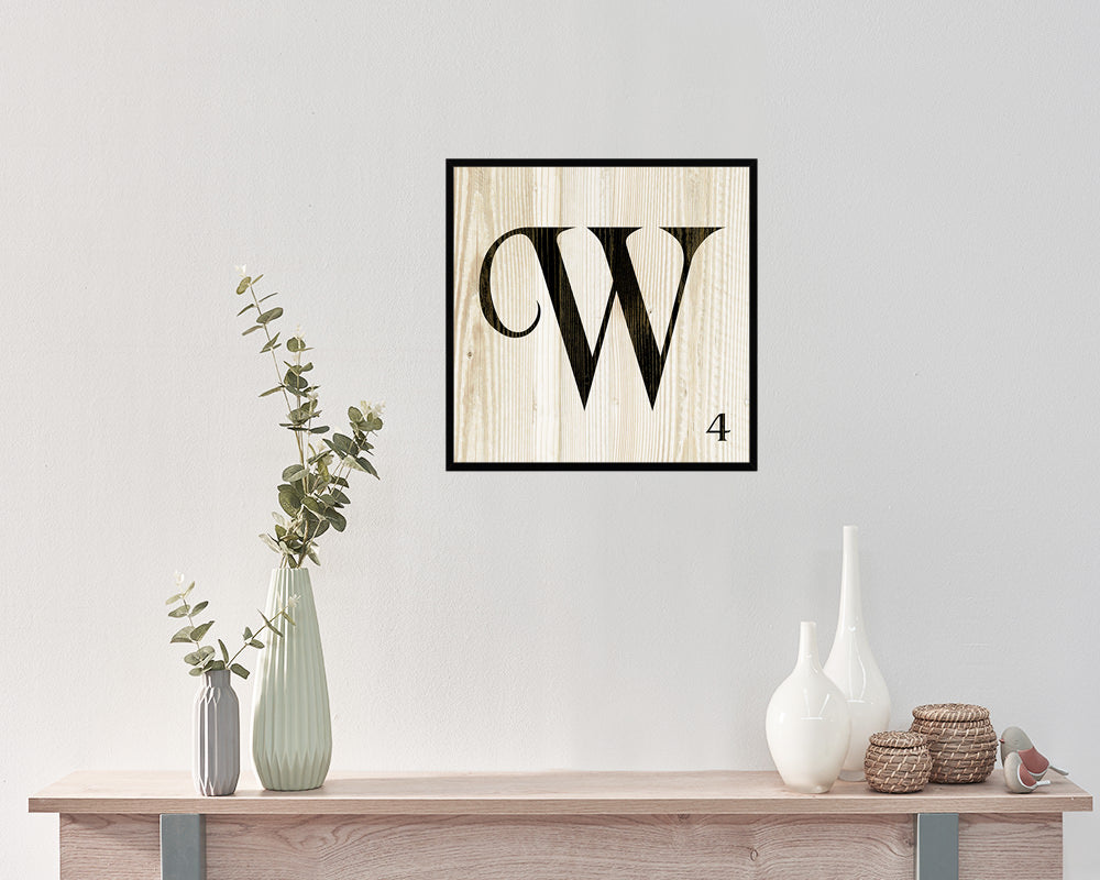 Letter W Custom Scrabble Sign Framed Prints Wall Art Decor Gifts, Wood