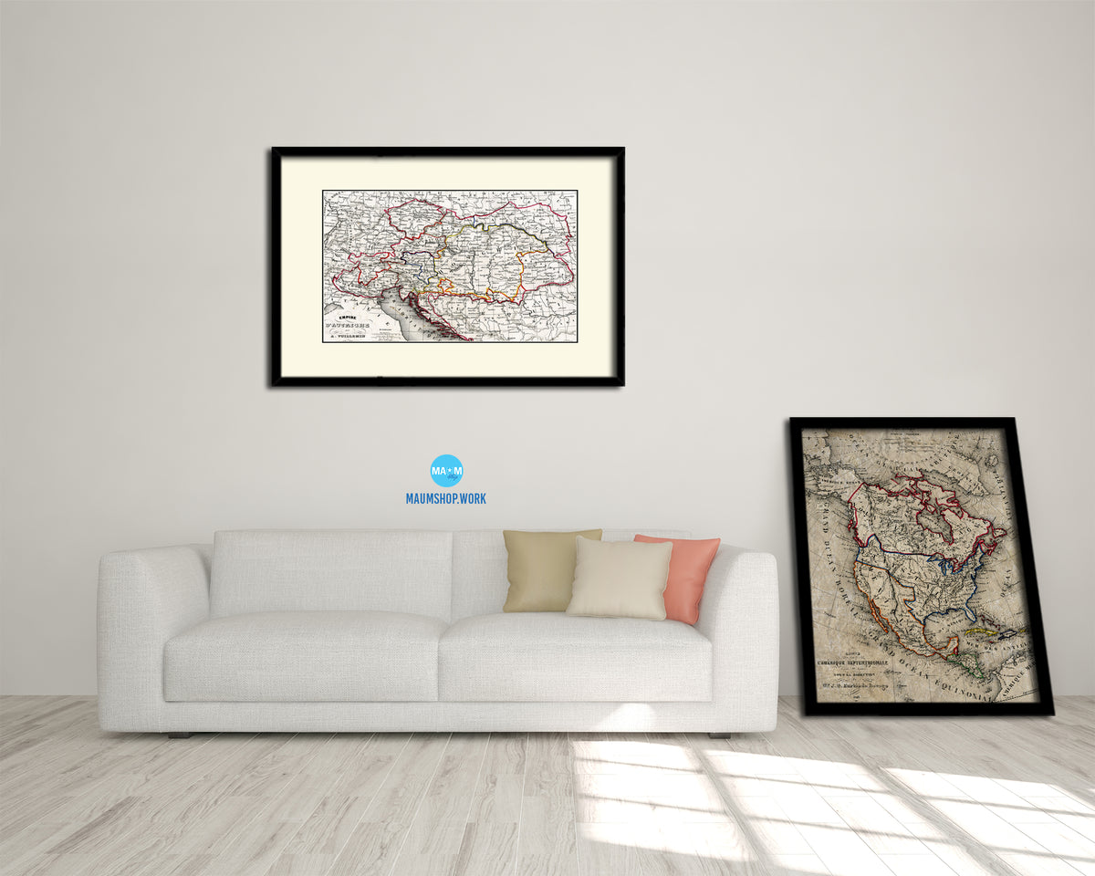 Austria Hungary Old Map Framed Print Art Wall Decor Gifts