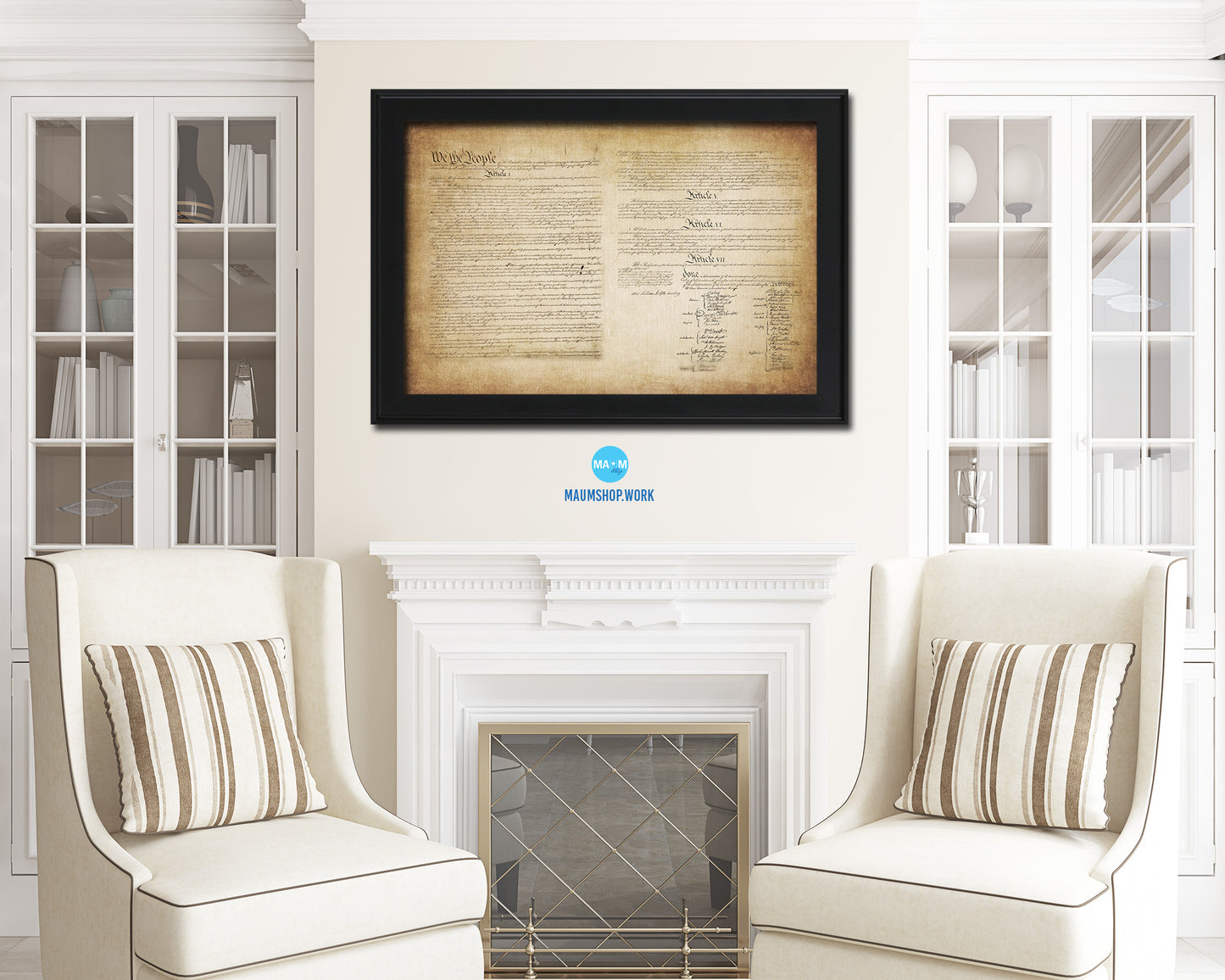 Constitution We the people US Historical Print Art Wood Framed Wall Decor Gifts, 12" x 16"