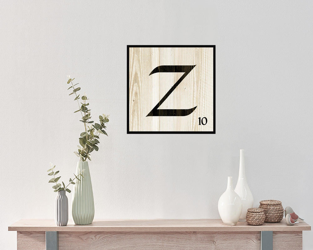 Letter Z Custom Scrabble Sign Framed Prints Wall Art Decor Gifts, Wood