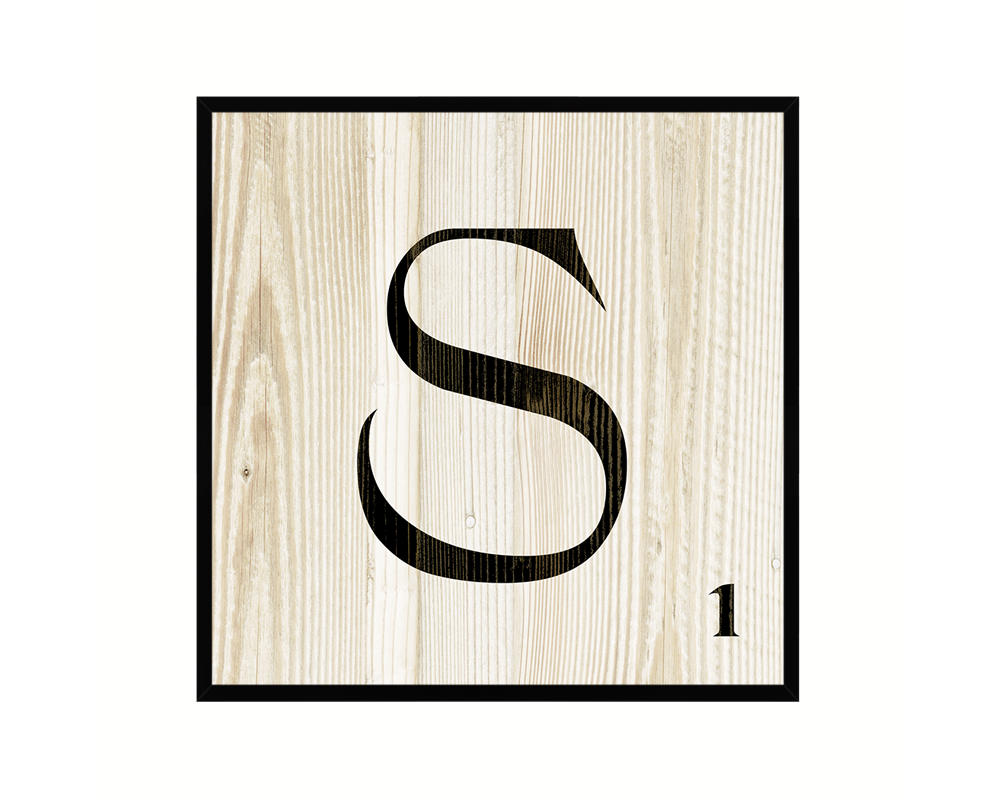 Letter S Custom Scrabble Sign Framed Prints Wall Art Decor Gifts, Wood
