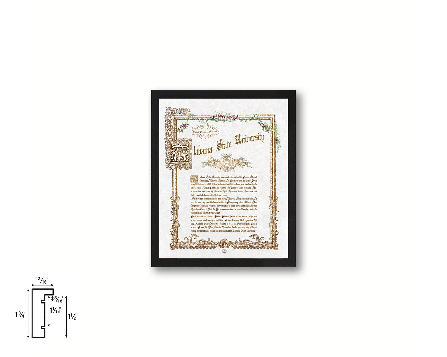 Alabama State University, Alabama, Custom Framed Document Print Wall Art Decor Gifts