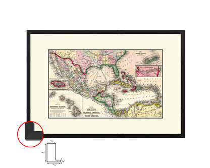 West Indies Caribbean 1870 Old Map Framed Print Art Wall Decor Gifts