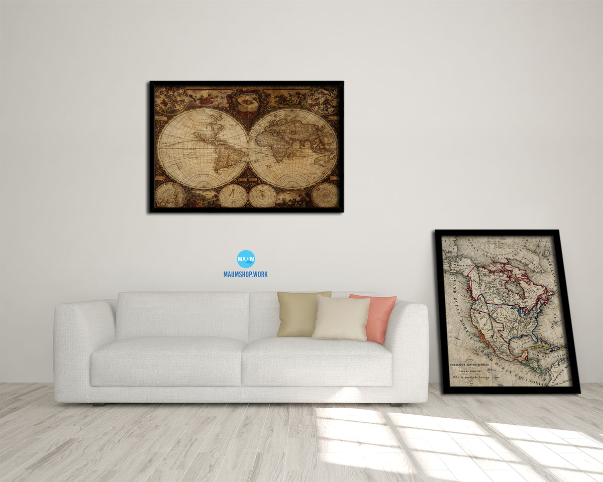 World Historical Map Framed Print Art Wall Decor Gifts