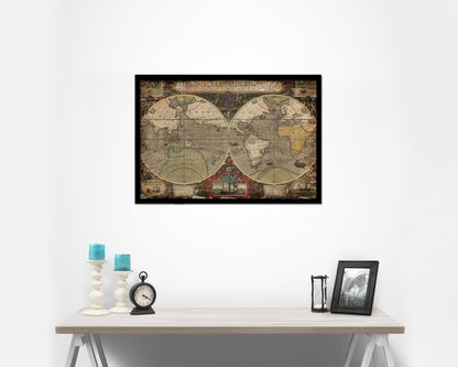 Vera Totius Expeditionis Nautica Double Hemisphere World Antique Map Framed Print Art Gifts