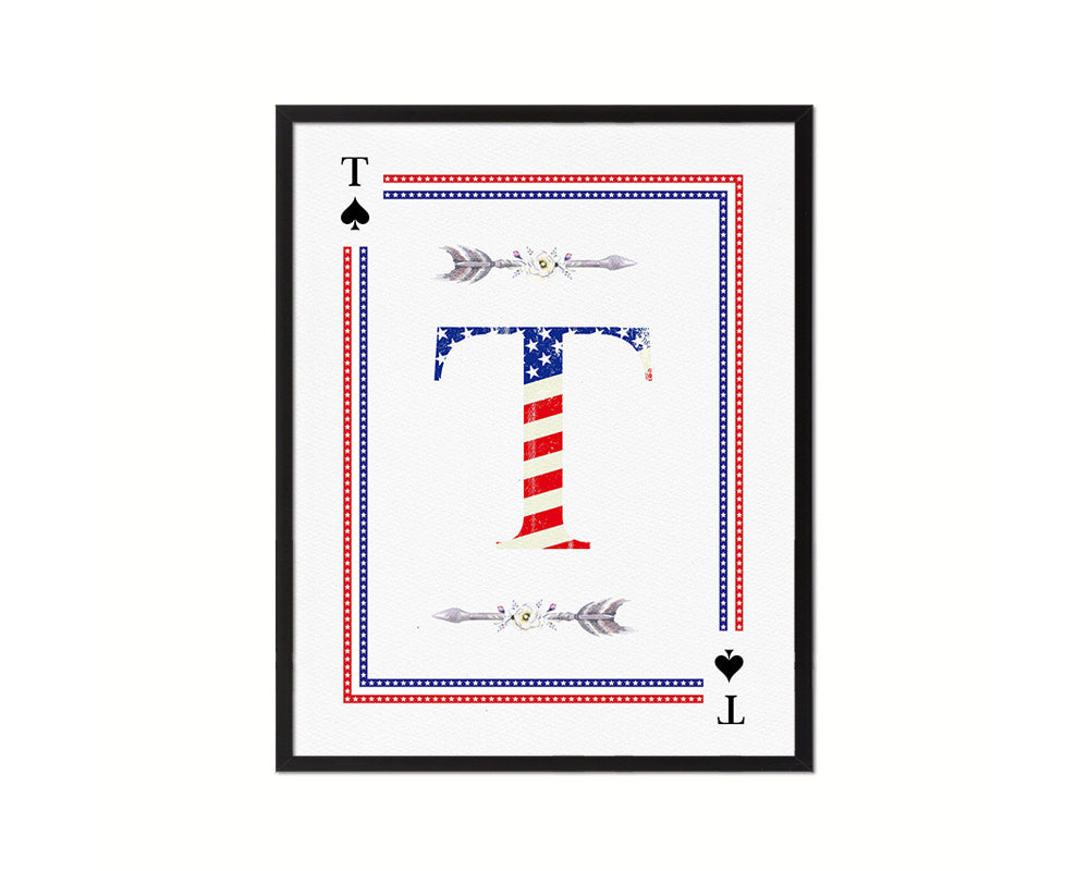 Letter T Personalized Initial American Flag Playing Card Framed Prints Wall Art