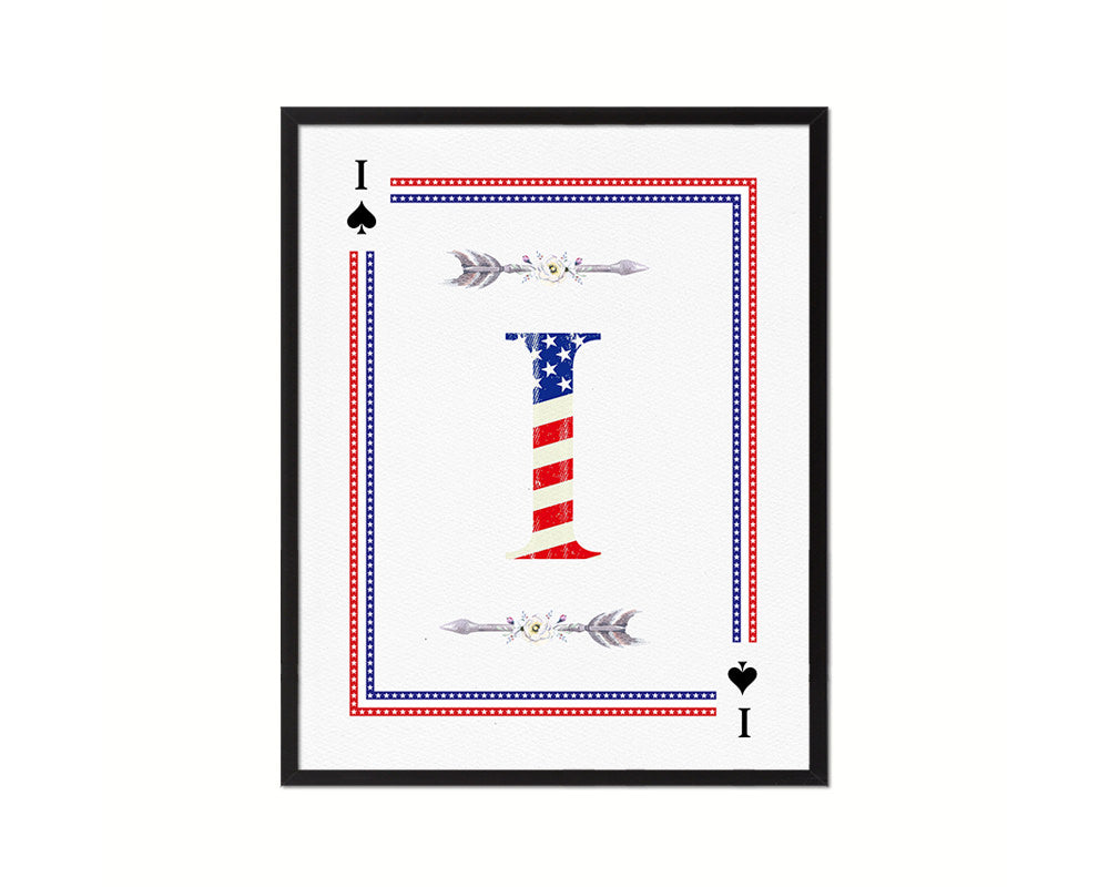 Letter I Personalized Initial American Flag Playing Card Framed Prints Wall Art