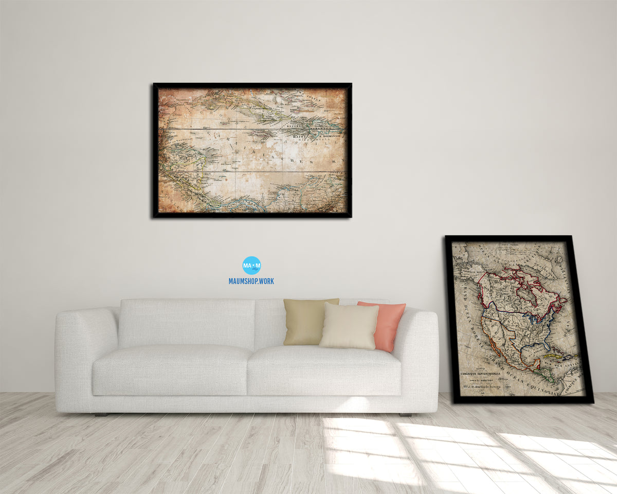 Caribbean Cuba Jamaica Styler 1875 Antique Map Framed Print Art Wall Decor Gifts
