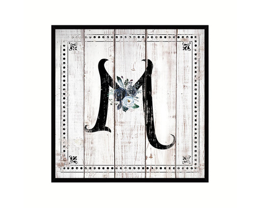 Letters M Custom Monogram Name Sign Framed Prints Wall Art Décor, White Wash Wood
