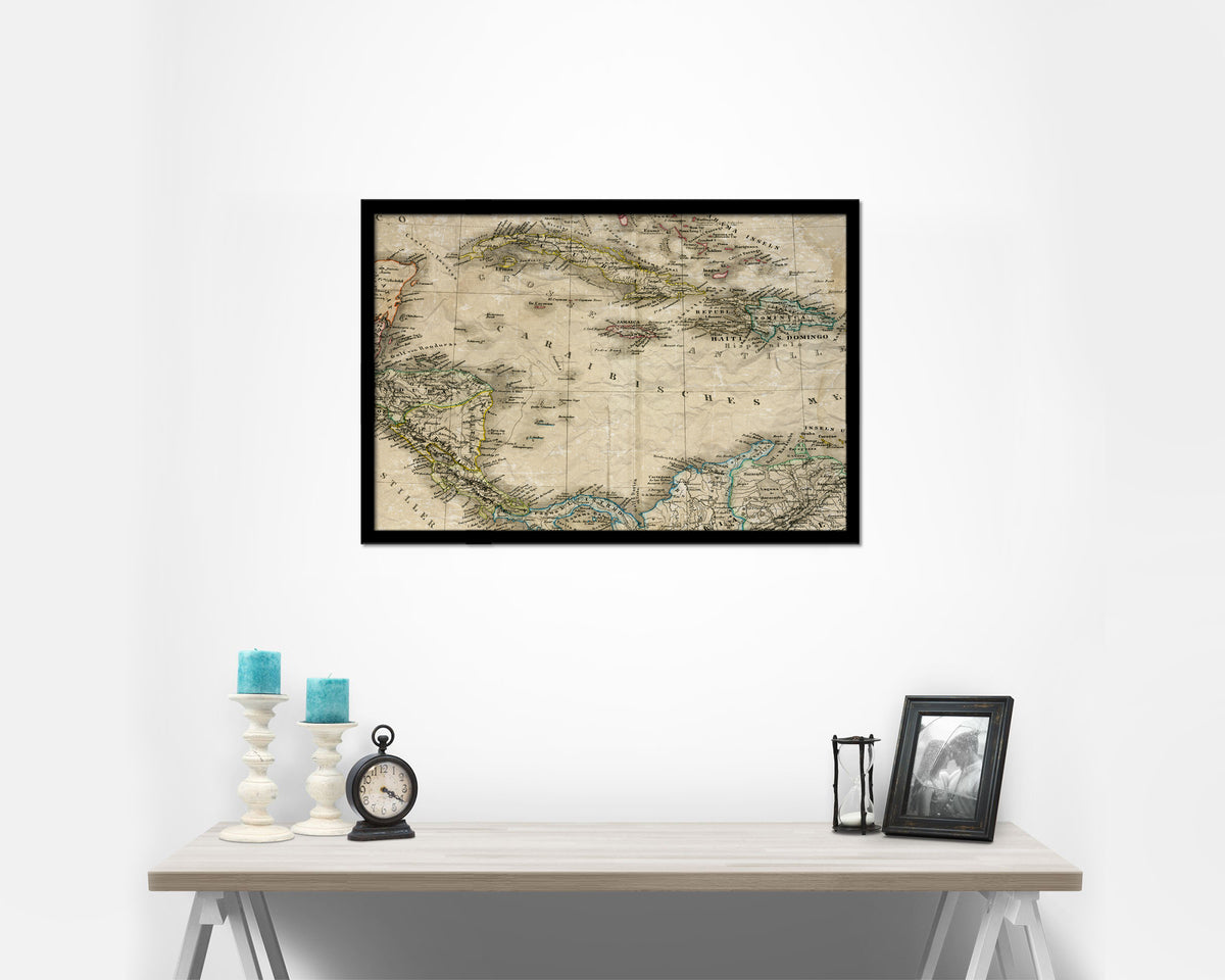 Caribbean Cuba Jamaica Styler 1875 Historical Map Framed Print Art Wall Decor Gifts