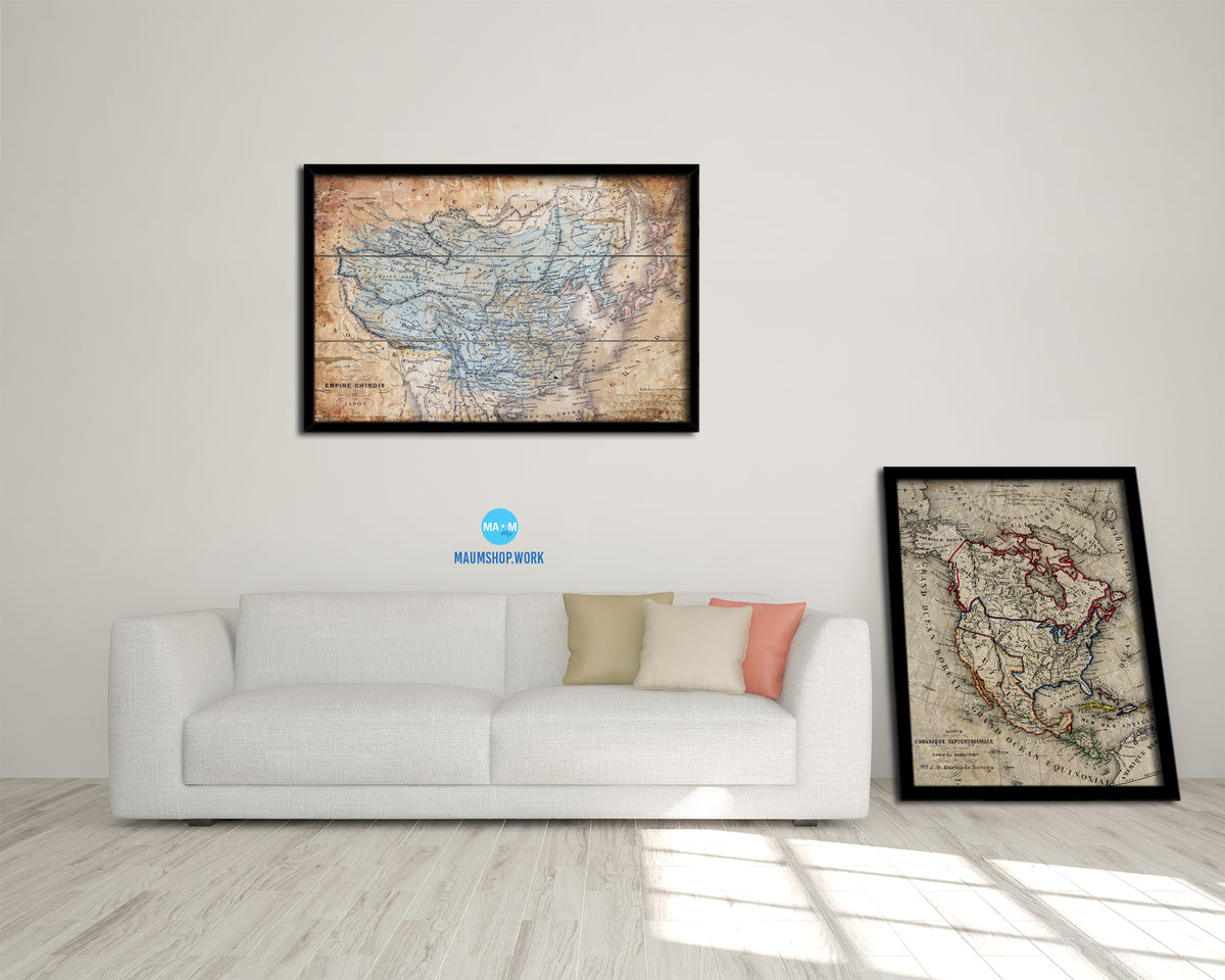 China Japan Korea Antique Map Framed Print Art Wall Decor Gifts