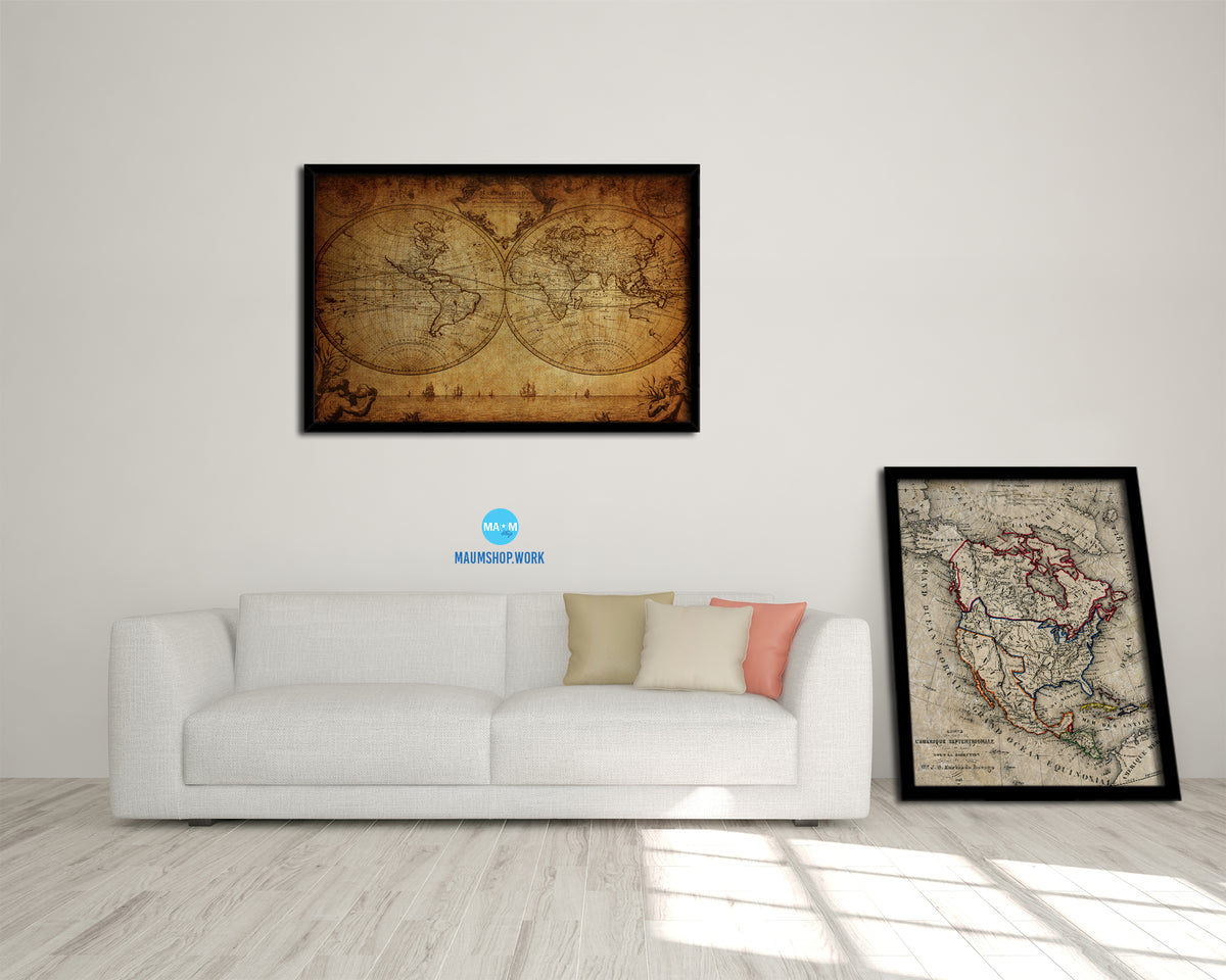 World Johann Matthias Hase 1733 Vintage Map Framed Print Art Wall Decor Gifts