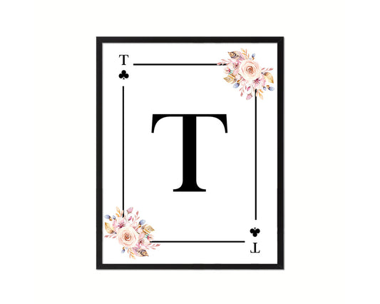 Letter T Custom Initial Boho Monogram Playing Card Framed Prints Wall Art